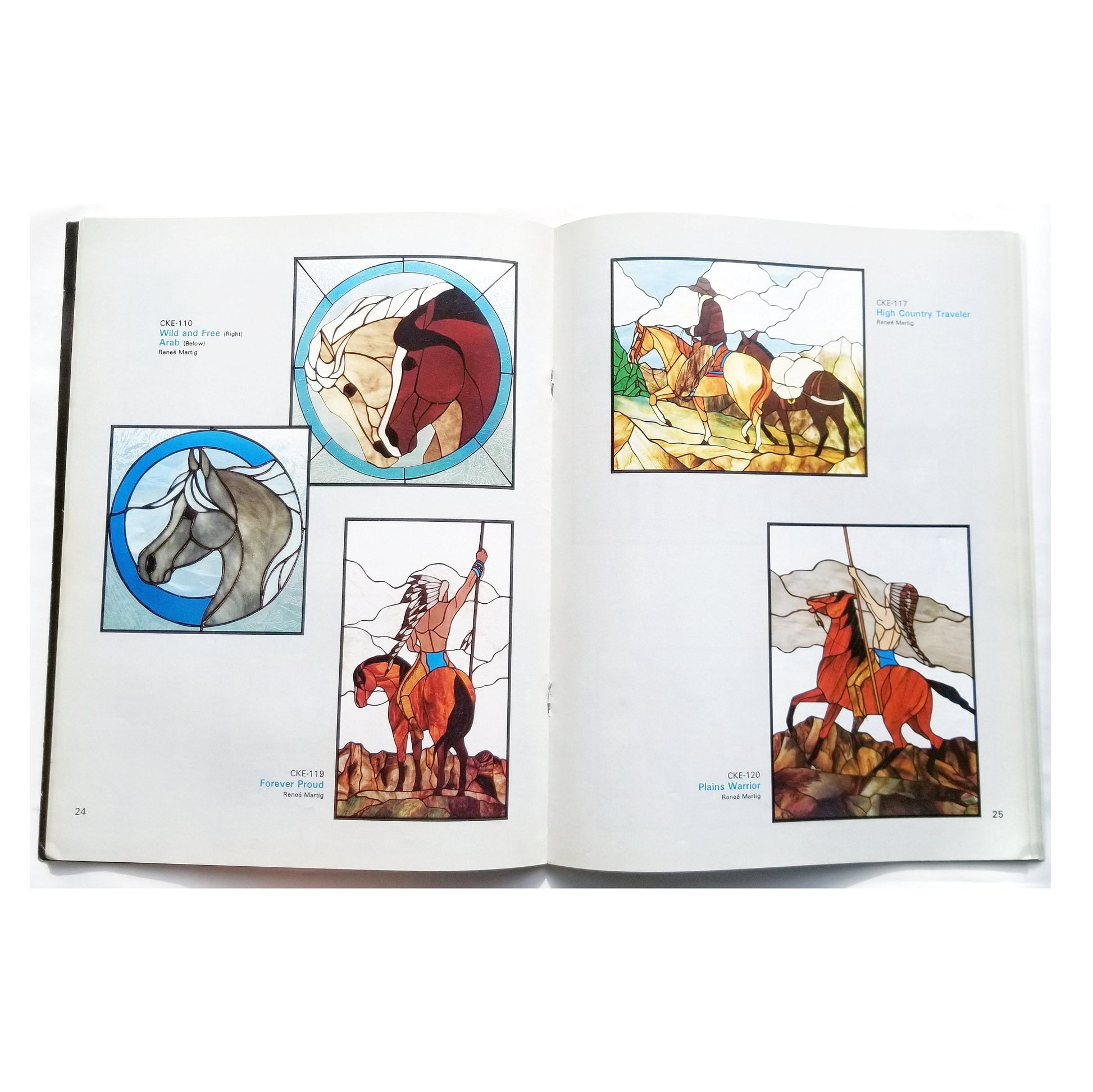 Stained Glass Design Book. Glass Patterns in Color 2. Wide variety of subjects, horses, rose, spaceship & car. Publisher, Carolyn Kyle.