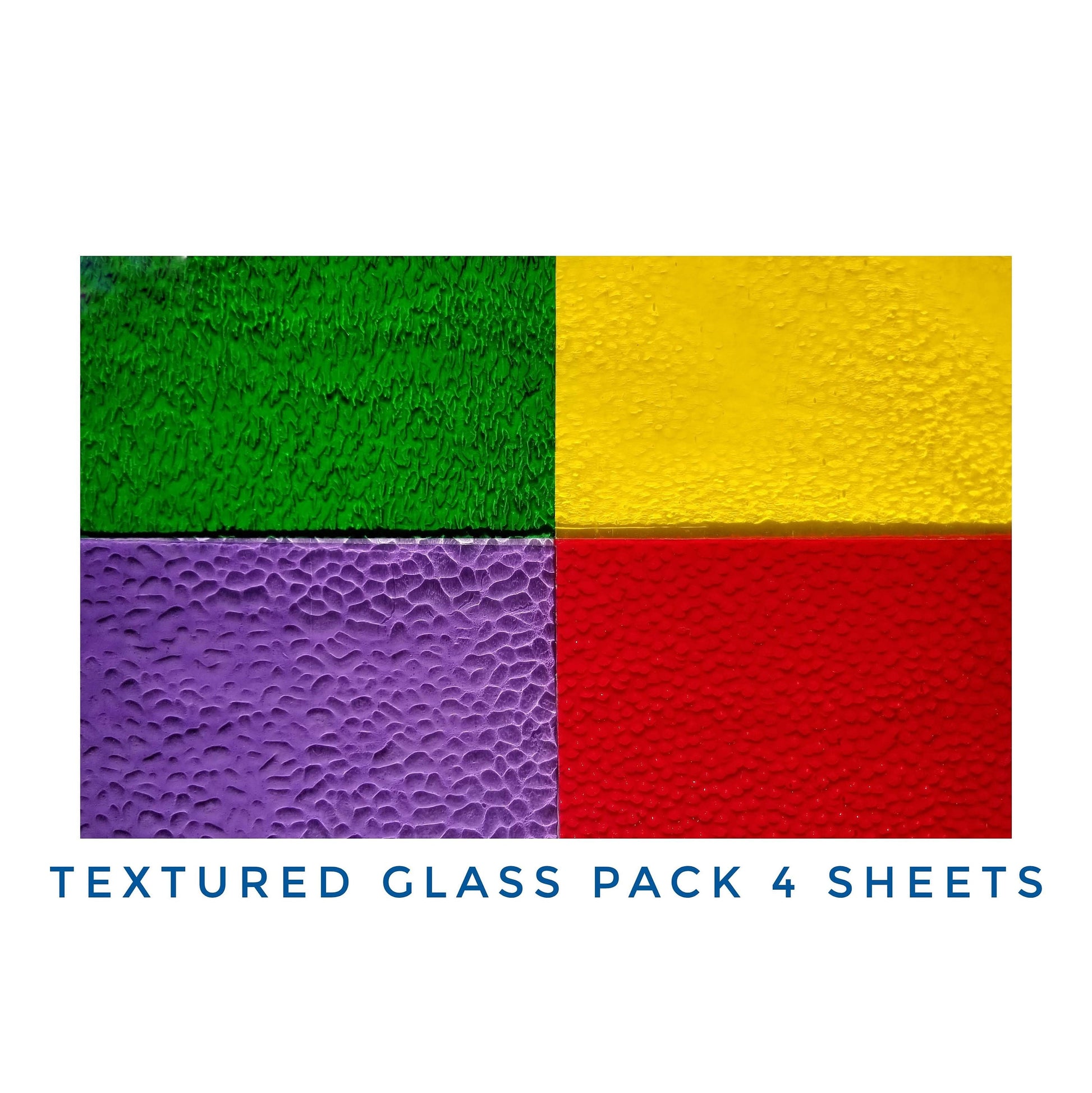 Stained Glass Sheets, 4 Color Pack of Soft Textures. Diy, easy to cut. Wissmach Cathedral, See Through. 8"×8"